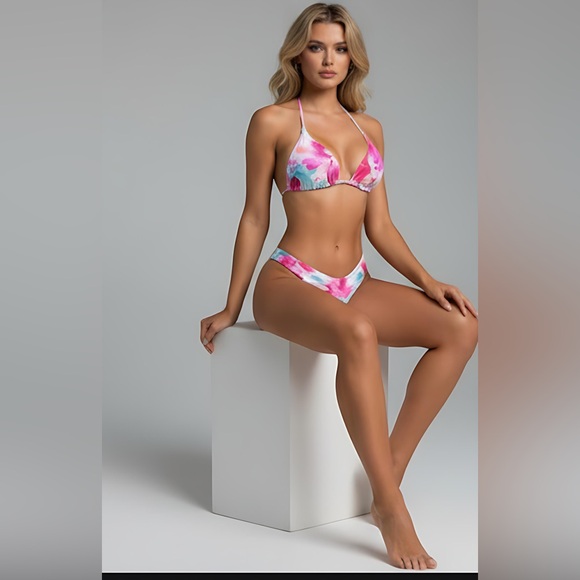 Flower Print  Bikini Swimsuit Set With Beach Skirt - Picture 5 of 11